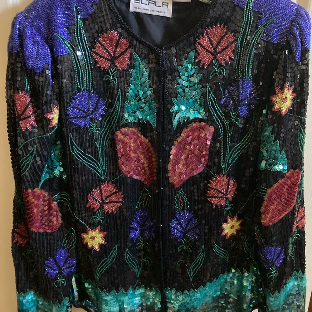 Scala Vintage Sequin Floral Jacket - XL